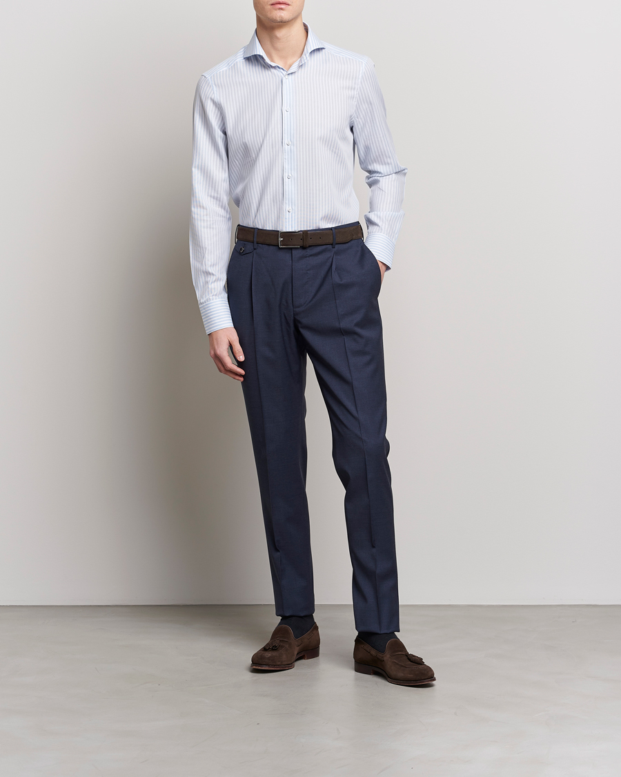 Men | Shirts | Stenströms | Slimline Cut Away Structure Striped Shirt Blue