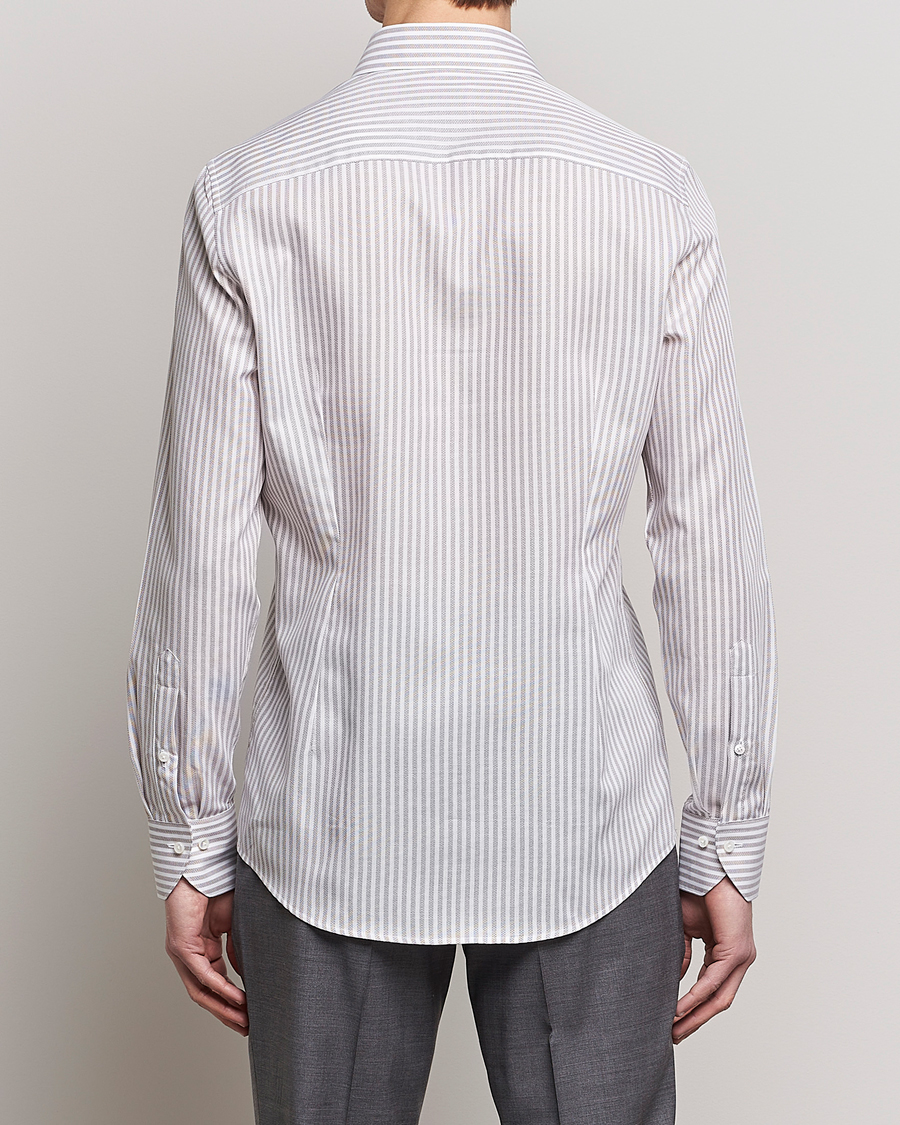 Men | Shirts | Stenströms | Slimline Cut Away Structure Striped Shirt Brown