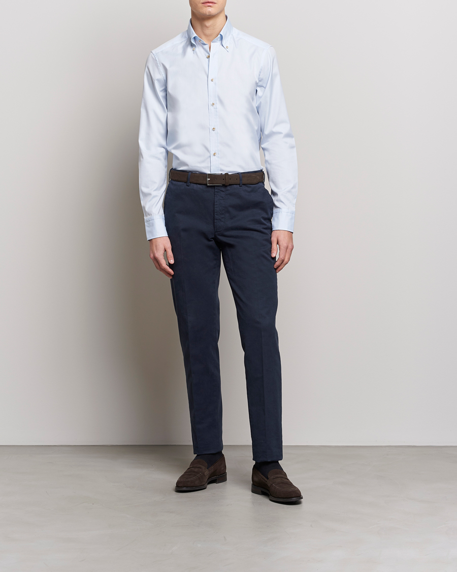Men | Shirts | Stenströms | Slimline Button Down Pinpoint Oxford Shirt Blue