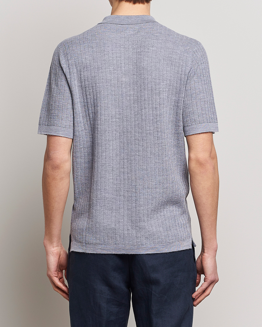Men | Polo Shirts | Stenströms | Merino/Lyocell Ribbed Buttoned Polo Shirt Grey