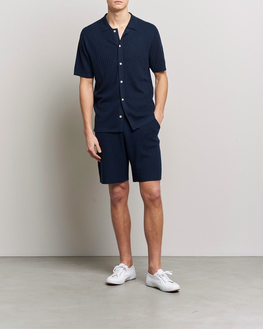 Men | Shorts | Stenströms | Merino/Lyocell Ribbed Shorts Navy
