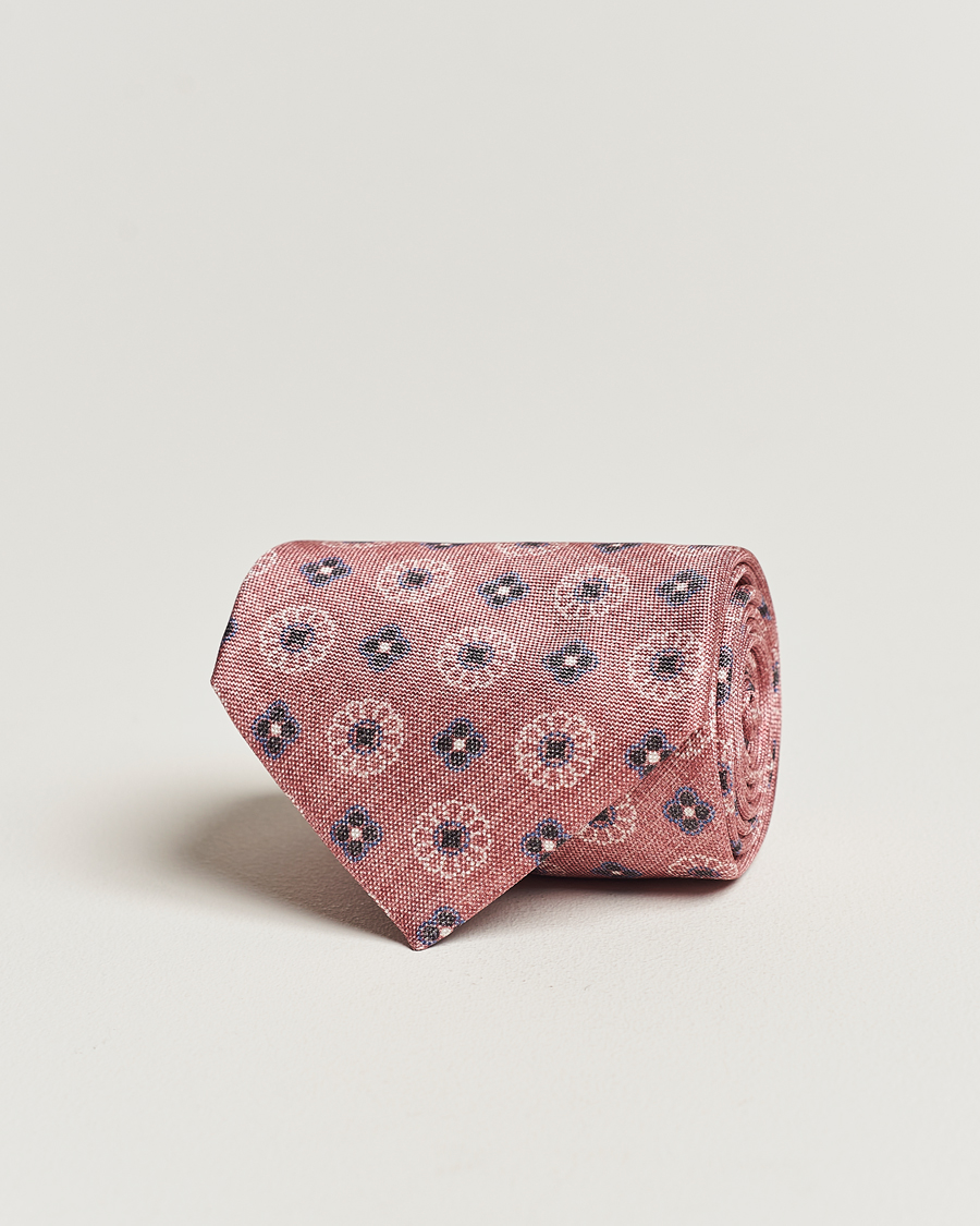 Men | Stenströms Flower Printed Silk Tie Pink | Stenströms | Flower Printed Silk Tie Pink