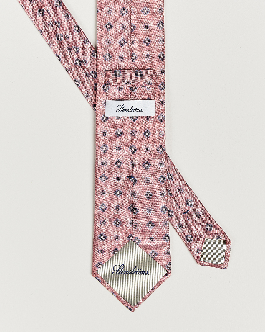 Men | Stenströms Flower Printed Silk Tie Pink | Stenströms | Flower Printed Silk Tie Pink