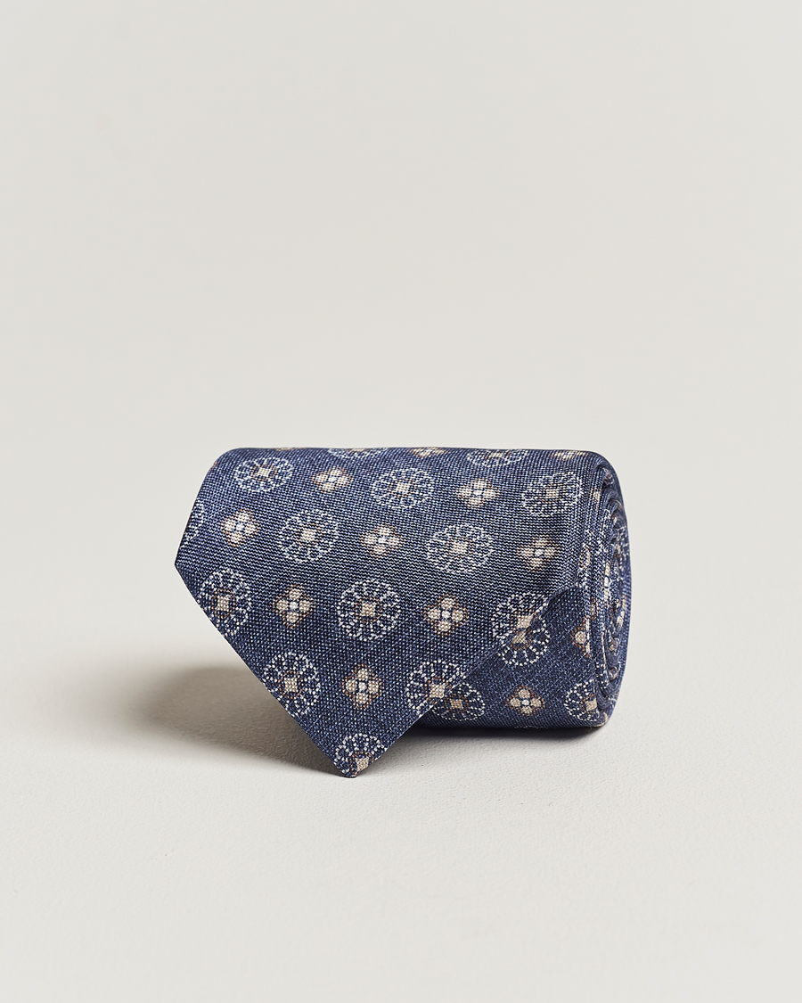 Men | Stenströms Flower Printed Silk Tie Navy | Stenströms | Flower Printed Silk Tie Navy