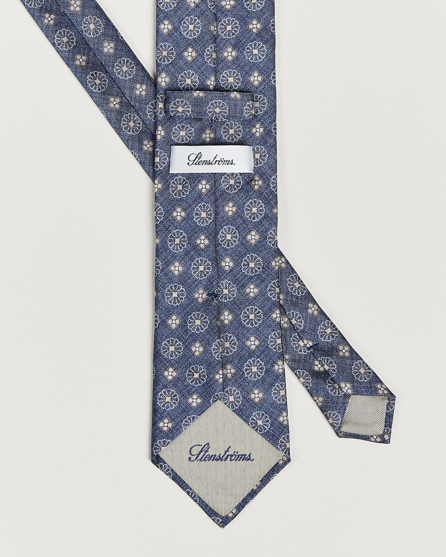 Men | Stenströms Flower Printed Silk Tie Navy | Stenströms | Flower Printed Silk Tie Navy