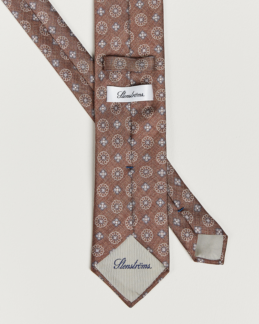 Men | Stenströms Flower Printed Silk Tie Brown | Stenströms | Flower Printed Silk Tie Brown