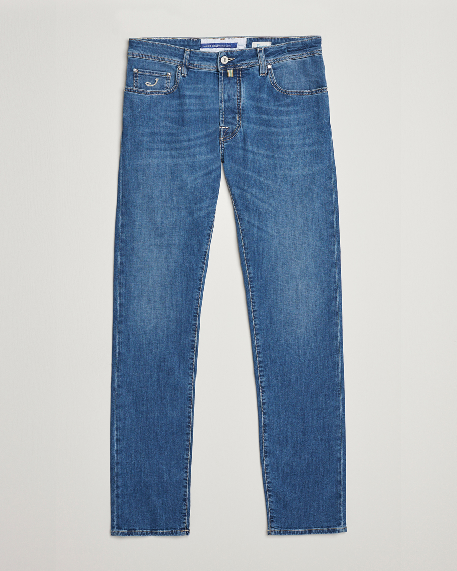 Men | Jeans | Jacob Cohën | Bard Denim Linen Resort Stretch Jeans Mid Blue