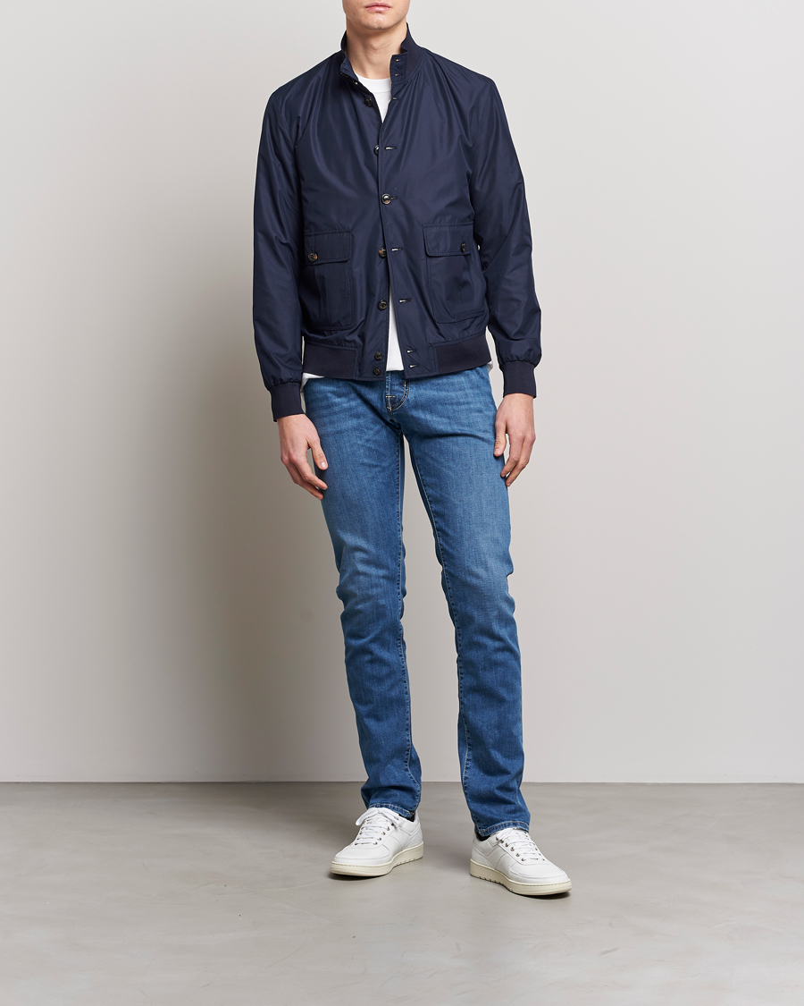 Men | Jeans | Jacob Cohën | Bard Denim Linen Resort Stretch Jeans Mid Blue