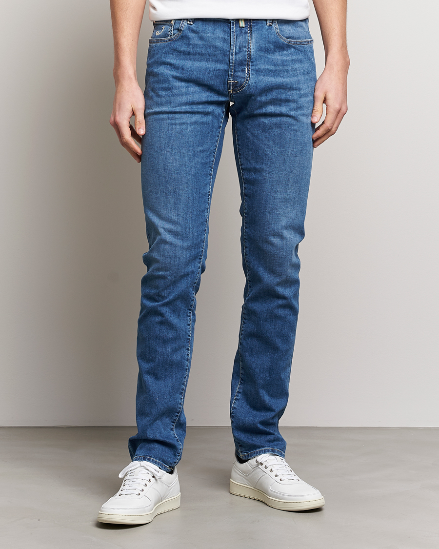 Men | Jeans | Jacob Cohën | Bard Denim Linen Resort Stretch Jeans Mid Blue