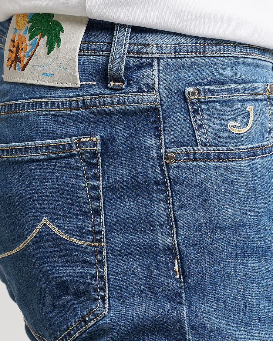 Men | Jeans | Jacob Cohën | Bard Denim Linen Resort Stretch Jeans Mid Blue