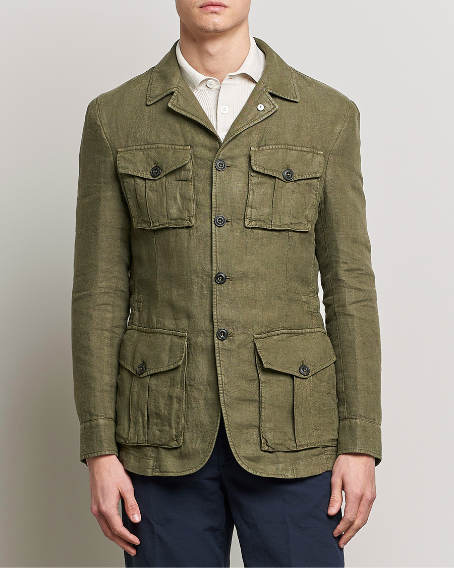 Men | Linen Blazers | L.B.M. 1911 | Linen Safari Jacket Olive