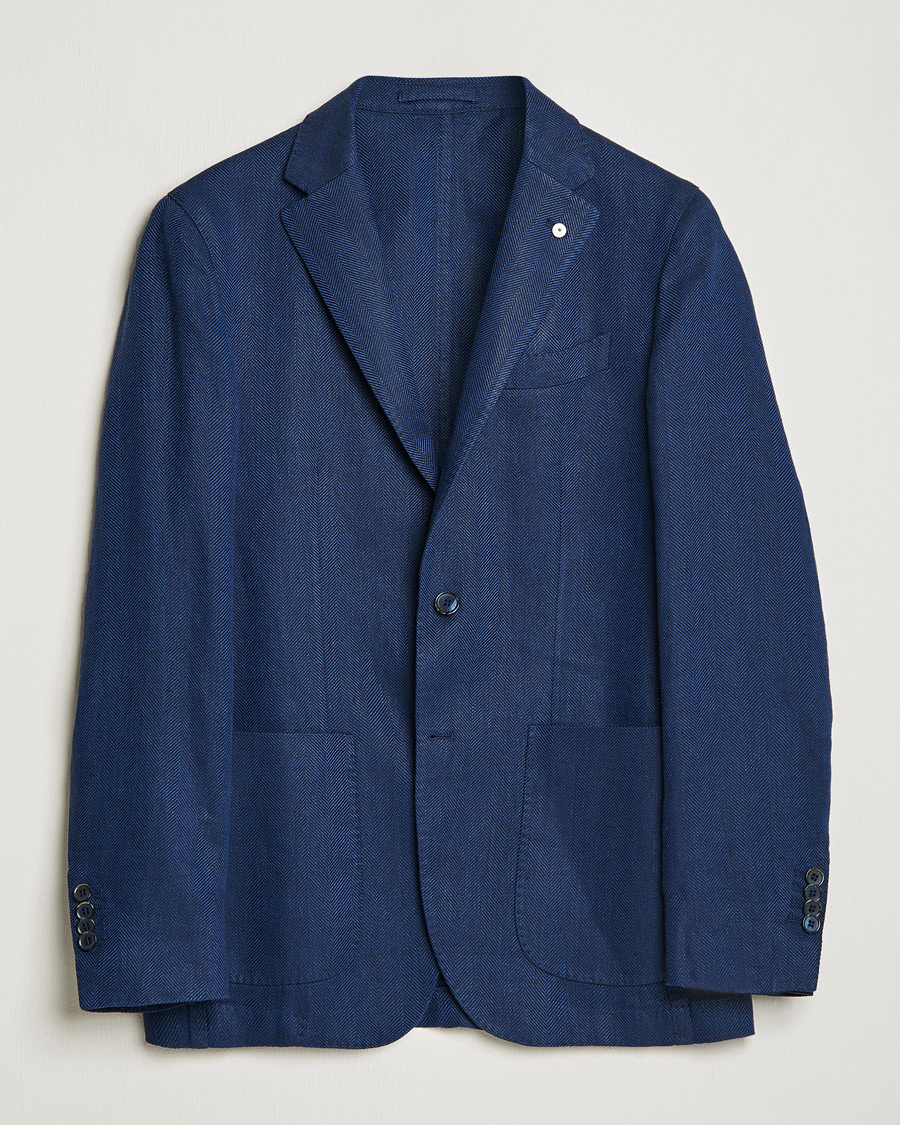 Men | Blazers | L.B.M. 1911 | Jack Regular Fit Herringbone Linen Blazer Navy