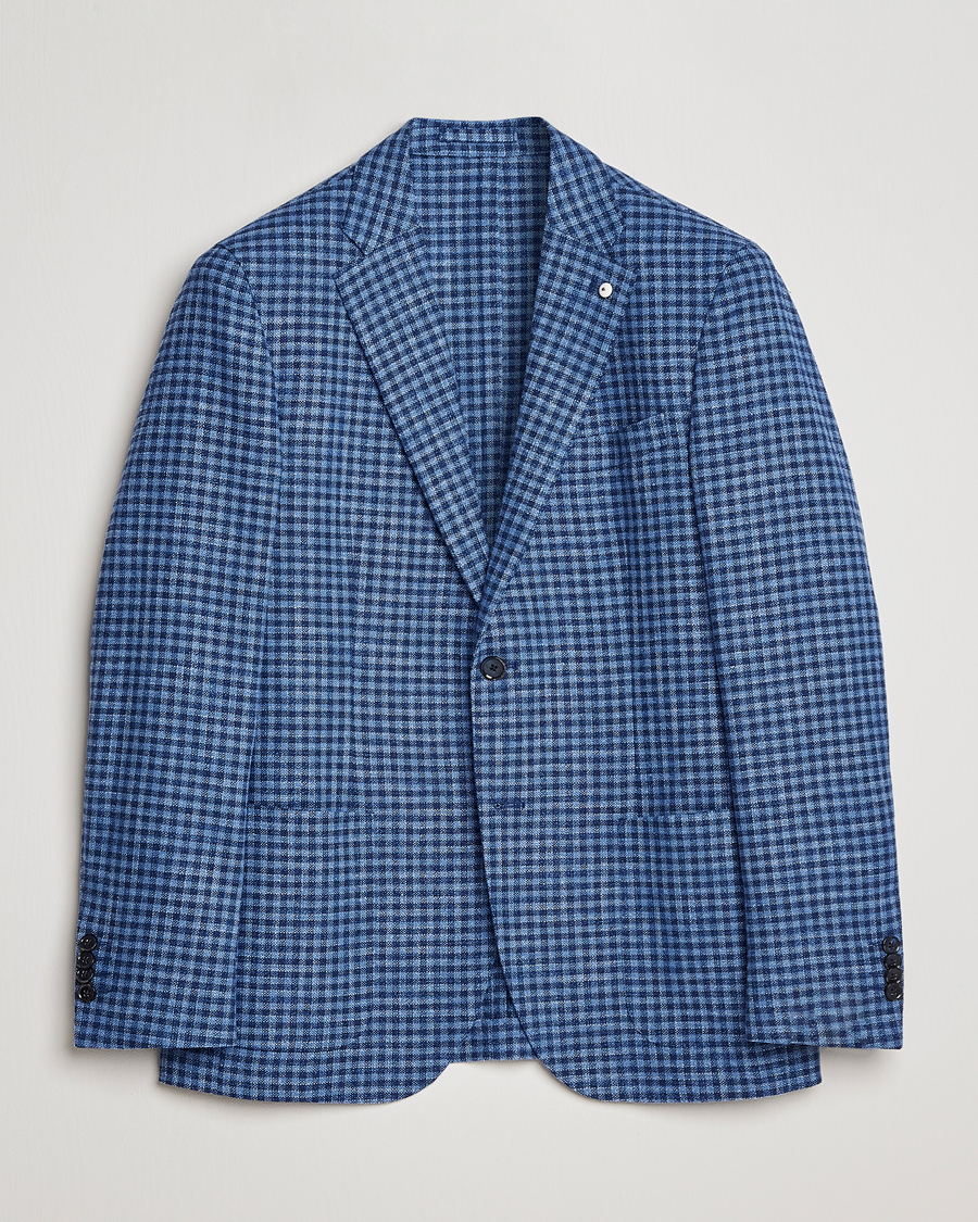 Men | Blazers | L.B.M. 1911 | Jack Regular Fit Checked Virgin Wool/Linen Blazer Blue