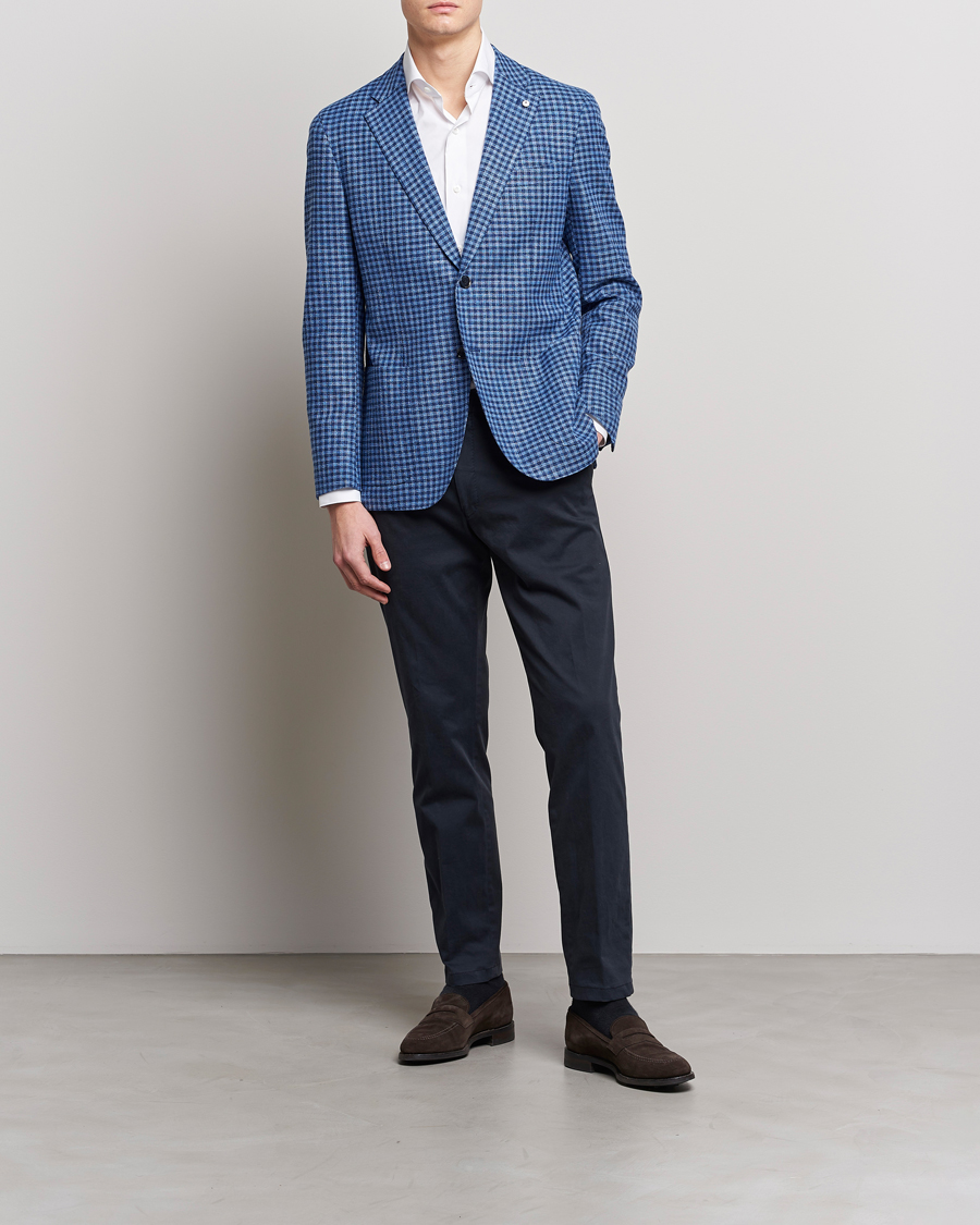 Men | Blazers | L.B.M. 1911 | Jack Regular Fit Checked Virgin Wool/Linen Blazer Blue