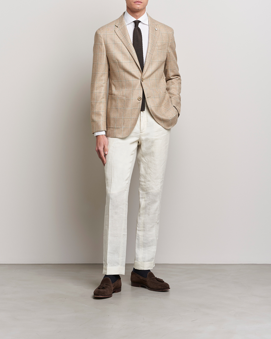 Men | Blazers | L.B.M. 1911 | Jack Regular Fit Windowpane Wool/Silk Blazer Olive