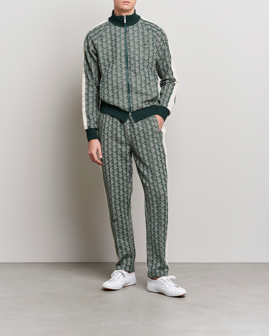 Men | Sweaters & Knitwear | Lacoste | Monogram Zip Sweatshirt Green/Wood Shaving