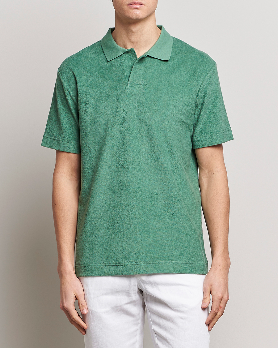 Men | Polo Shirts | Sunspel | Towelling Polo Shirt Thyme Green