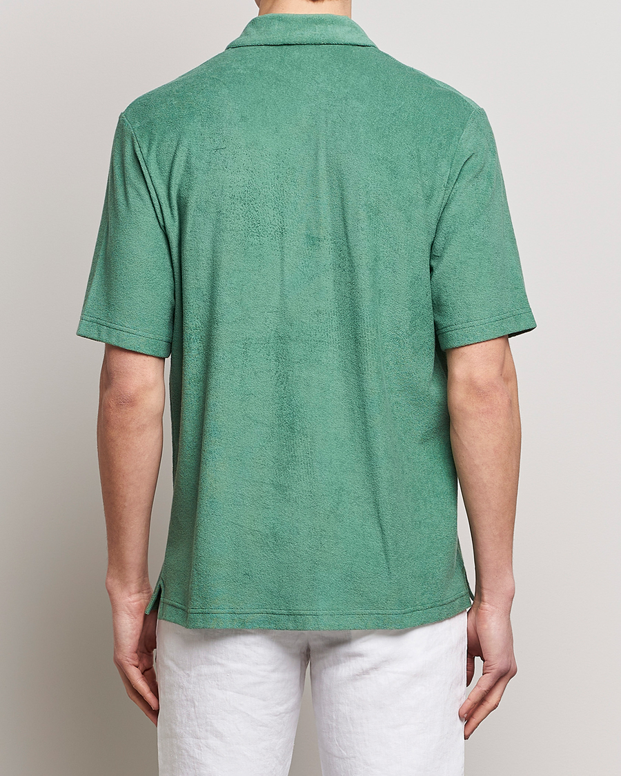 Men | Shirts | Sunspel | Towelling Camp Collar Shirt Thyme Green