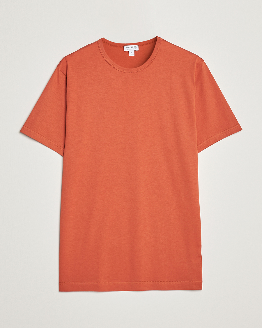 Men | T-Shirts | Sunspel | Crew Neck Cotton Tee Burnt Sienna