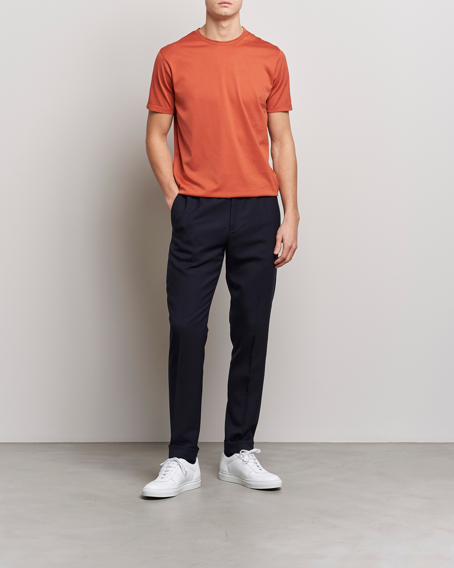 Men | T-Shirts | Sunspel | Crew Neck Cotton Tee Burnt Sienna
