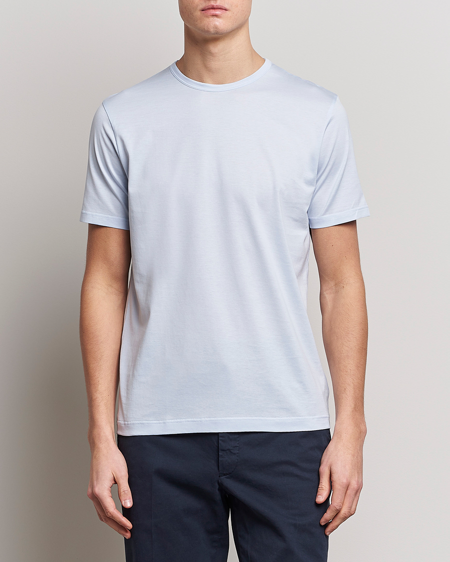 Men | Short Sleeve T-shirts | Sunspel | Crew Neck Cotton Tee Pastel Blue