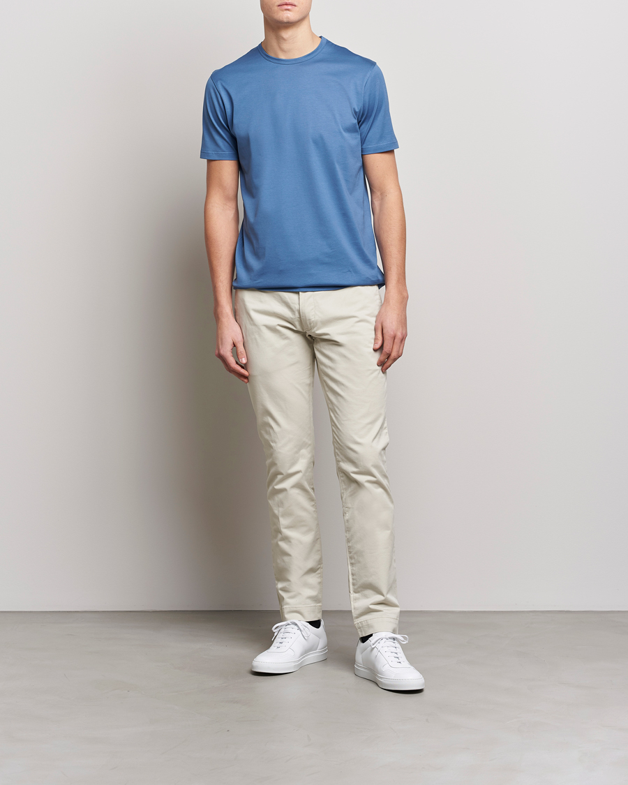 Men | T-Shirts | Sunspel | Crew Neck Cotton Tee Blue Stone