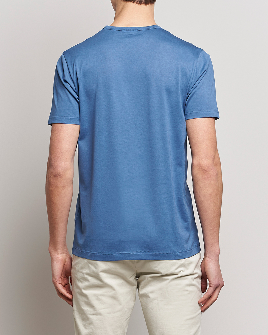 Men | T-Shirts | Sunspel | Crew Neck Cotton Tee Blue Stone