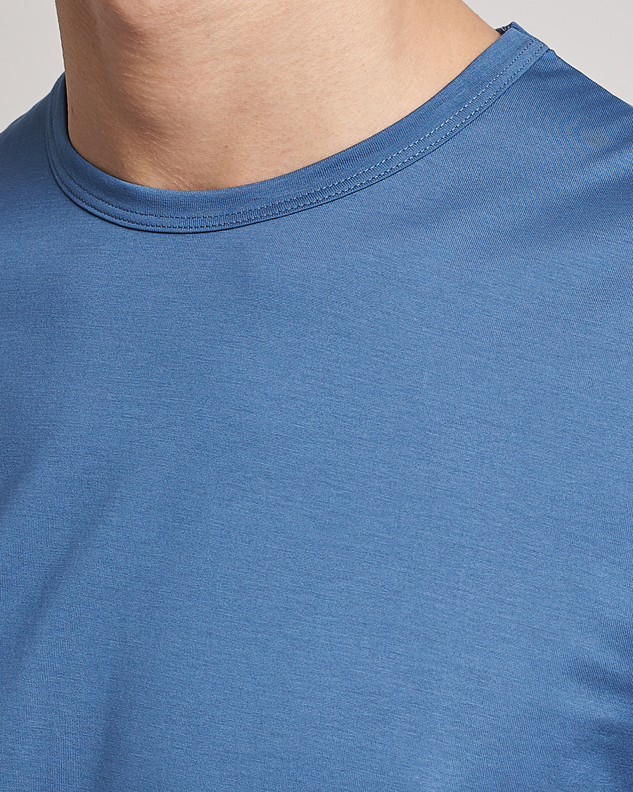 Men | T-Shirts | Sunspel | Crew Neck Cotton Tee Blue Stone