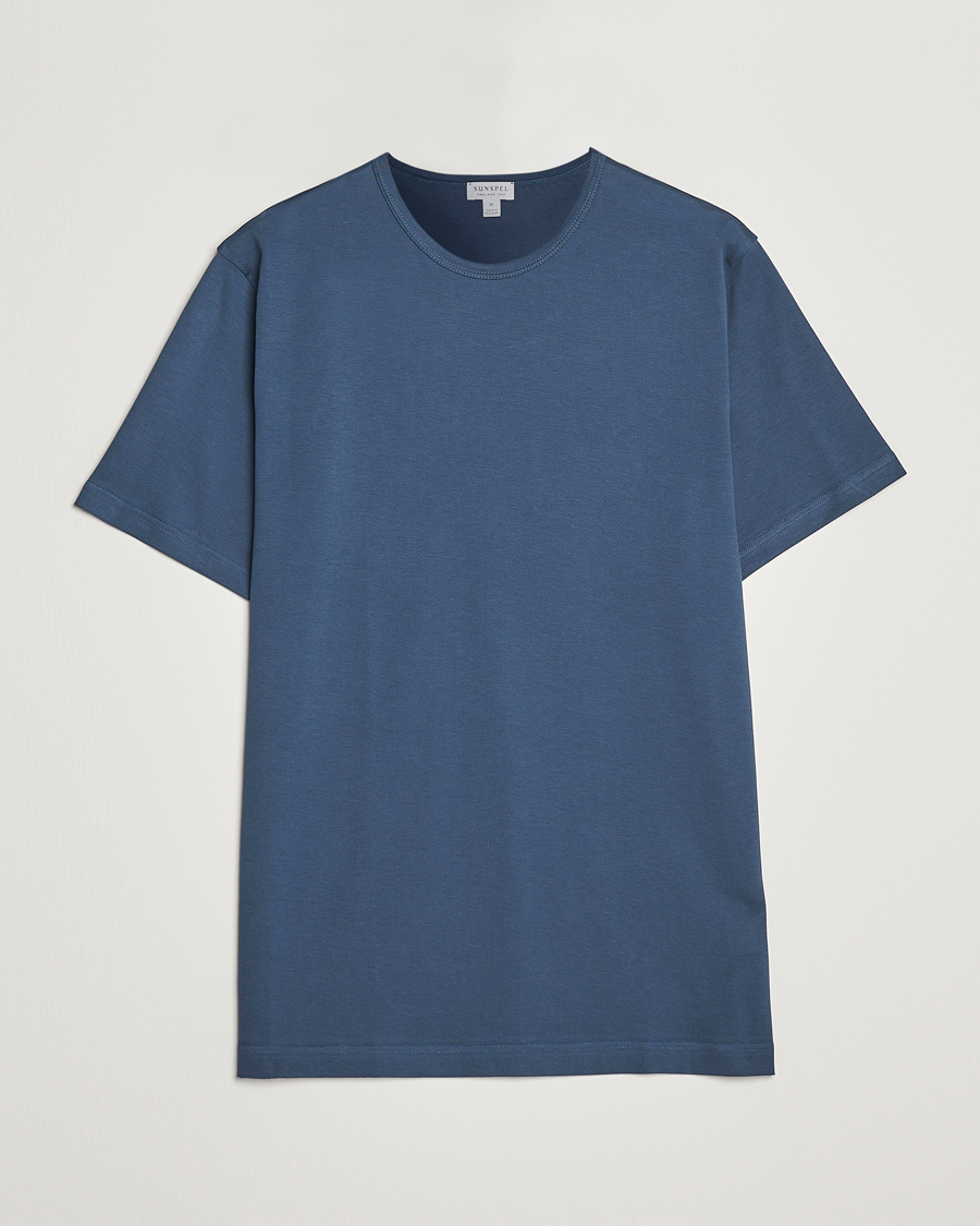 Men | T-Shirts | Sunspel | Crew Neck Cotton Tee Shale Blue