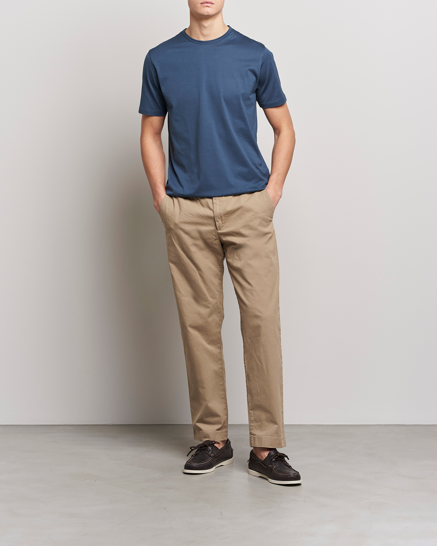 Men | T-Shirts | Sunspel | Crew Neck Cotton Tee Shale Blue