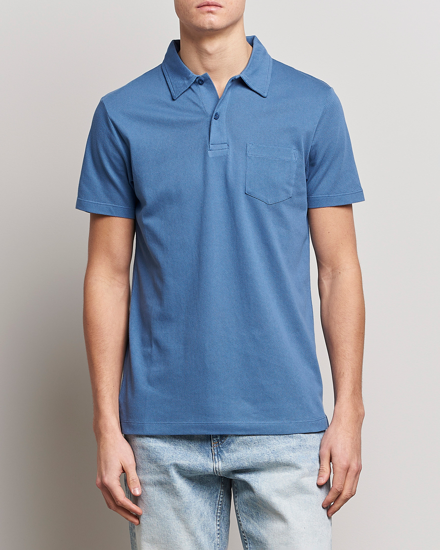 Men | Polo Shirts | Sunspel | Riviera Polo Shirt Blue Stone