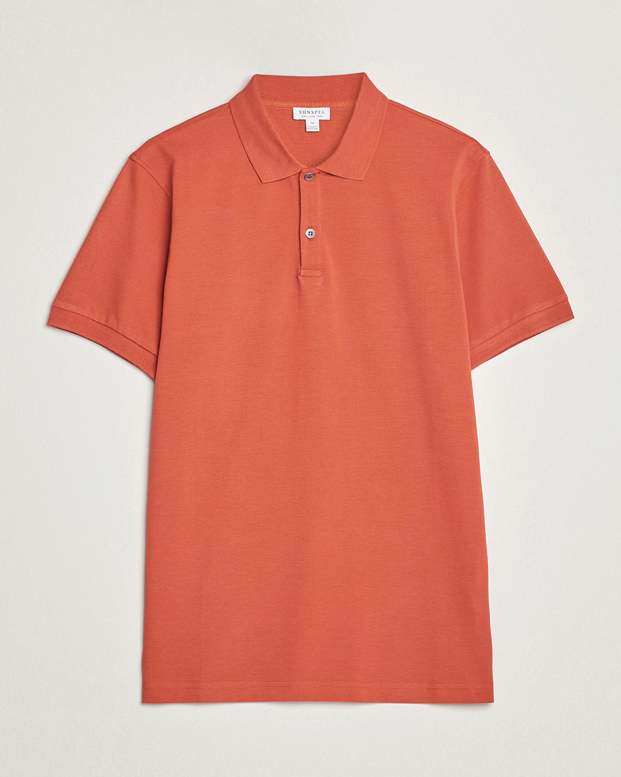 Men | Polo Shirts | Sunspel | Short Sleeve Pique Polo Burnt Sienna