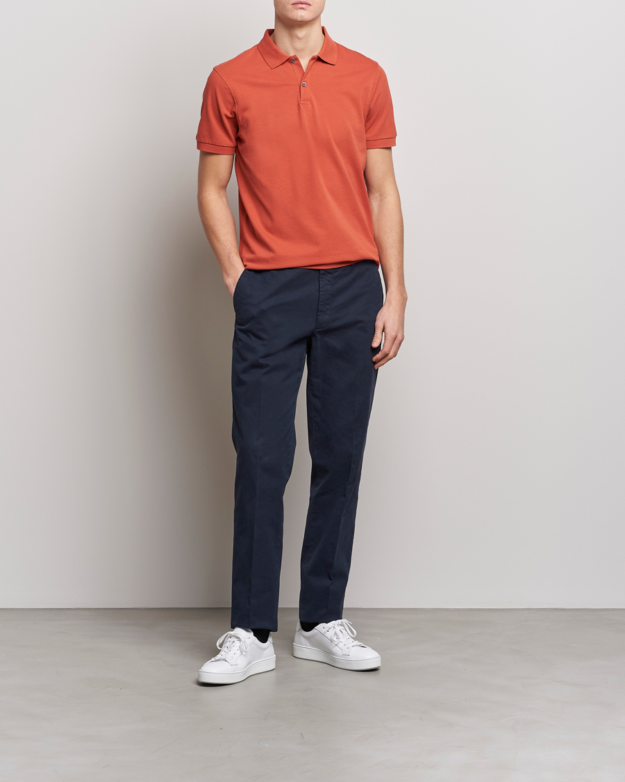 Men | Polo Shirts | Sunspel | Short Sleeve Pique Polo Burnt Sienna