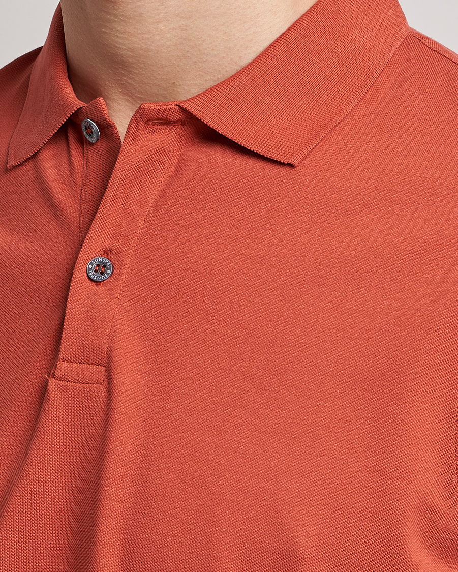 Men | Polo Shirts | Sunspel | Short Sleeve Pique Polo Burnt Sienna