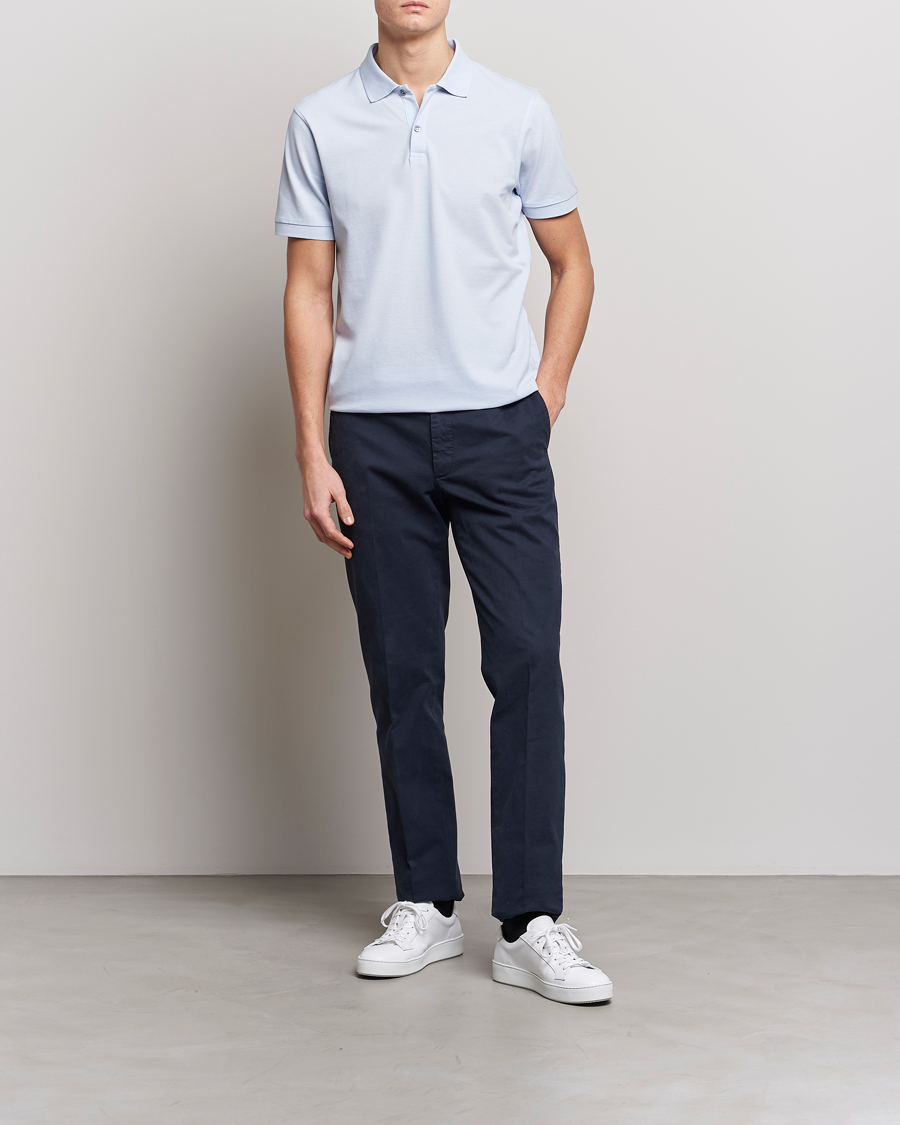 Men | Polo Shirts | Sunspel | Short Sleeve Pique Polo Pastel Blue