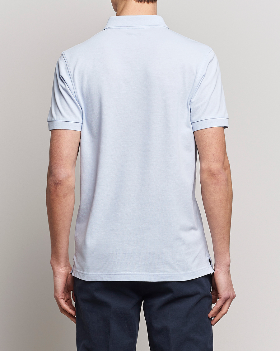 Men | Polo Shirts | Sunspel | Short Sleeve Pique Polo Pastel Blue