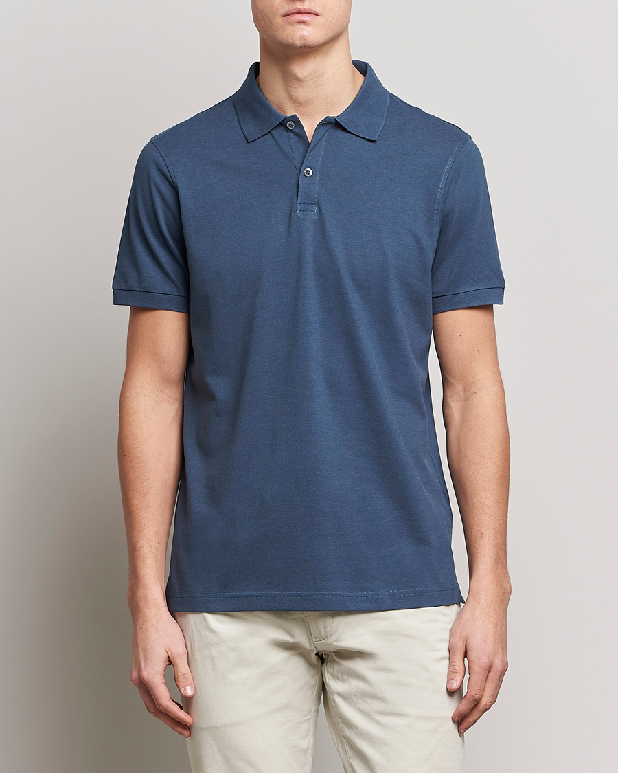 Men | Polo Shirts | Sunspel | Short Sleeve Pique Polo Shale Blue