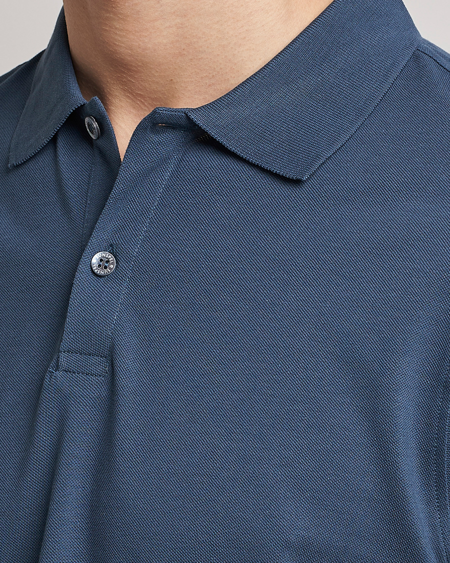 Men | Polo Shirts | Sunspel | Short Sleeve Pique Polo Shale Blue