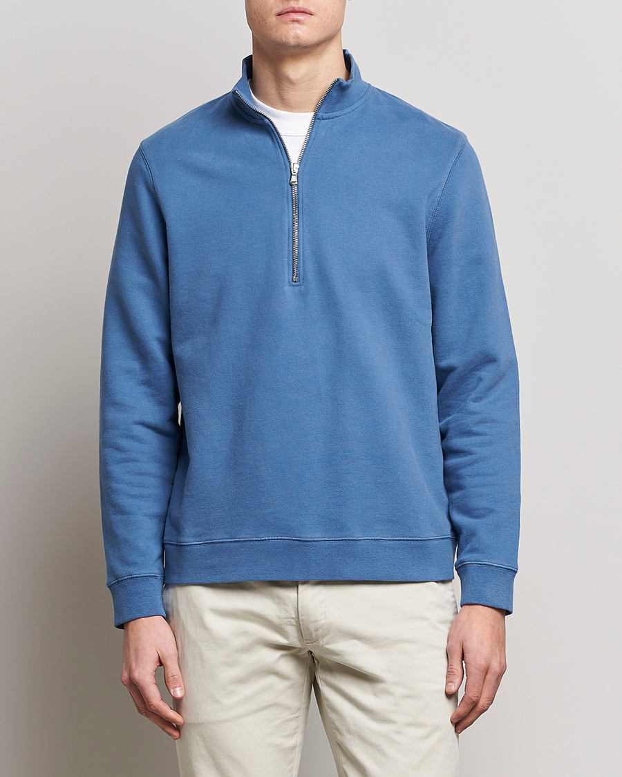 Men | Sunspel | Sunspel | Loopback Half Zip Sweatshirt Blue Stone