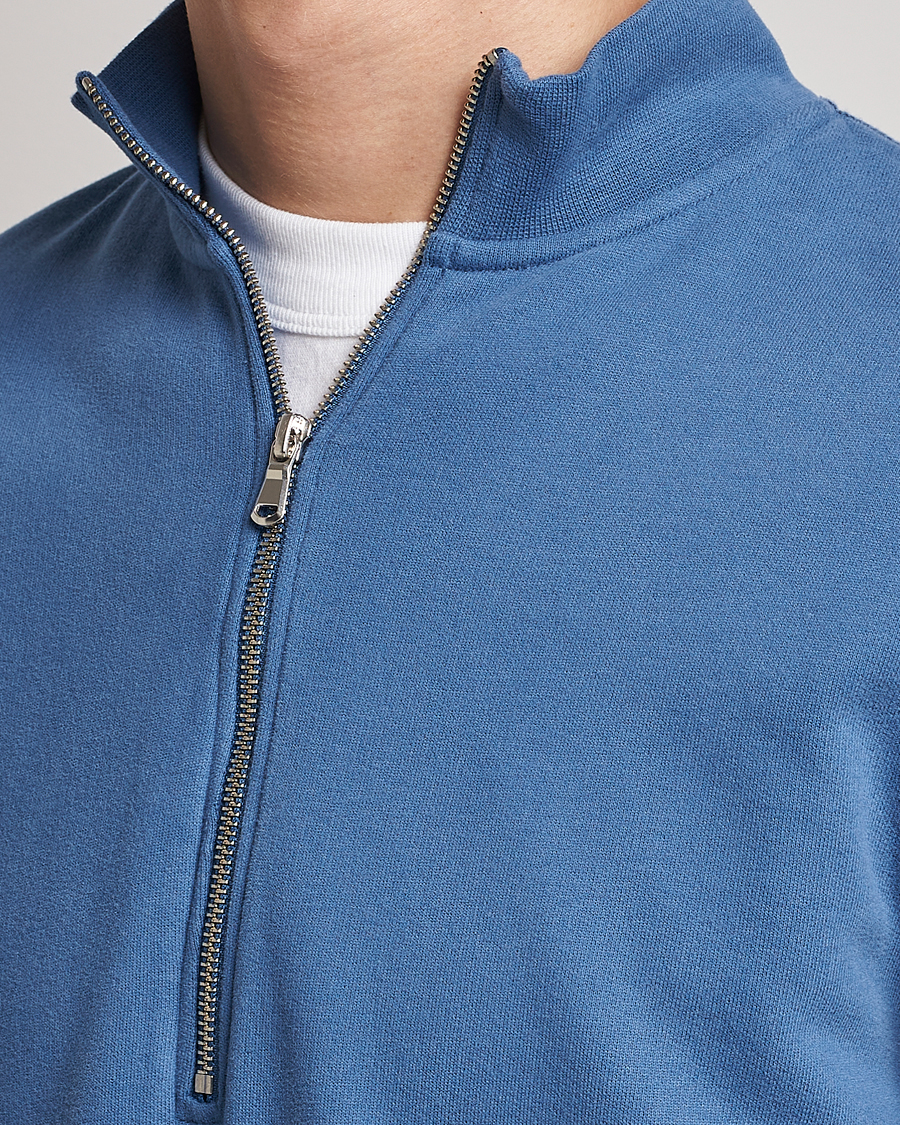 Men | Sweaters & Knitwear | Sunspel | Loopback Half Zip Sweatshirt Blue Stone