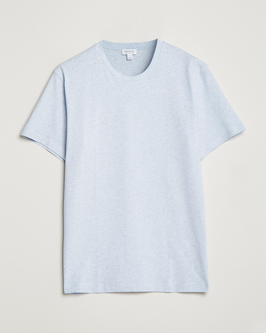 Men | T-Shirts | Sunspel | Riviera Organic Tee Pastel Blue Melange