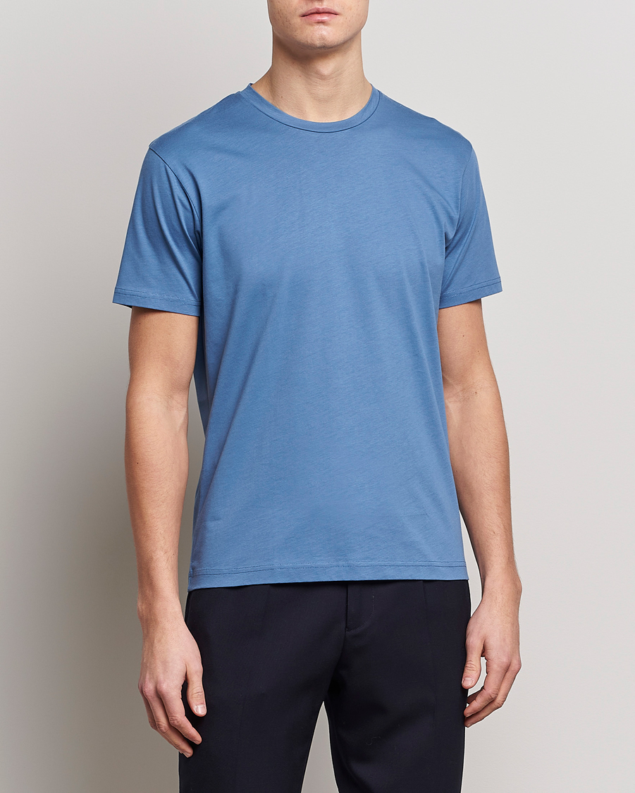 Men | T-Shirts | Sunspel | Riviera Organic Tee Blue Stone