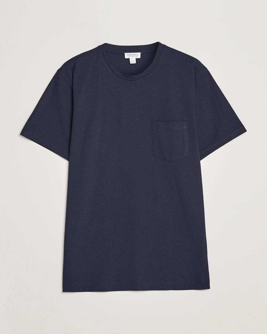 Men | T-Shirts | Sunspel | Riviera Pocket Crew Neck T-Shirt Navy