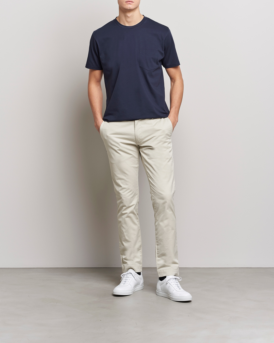 Men | T-Shirts | Sunspel | Riviera Pocket Crew Neck T-Shirt Navy