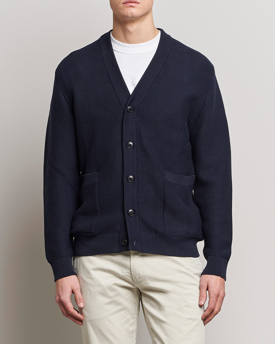 Men | Sweaters & Knitwear | Sunspel | Garter Cotton Knit Cardigan Navy