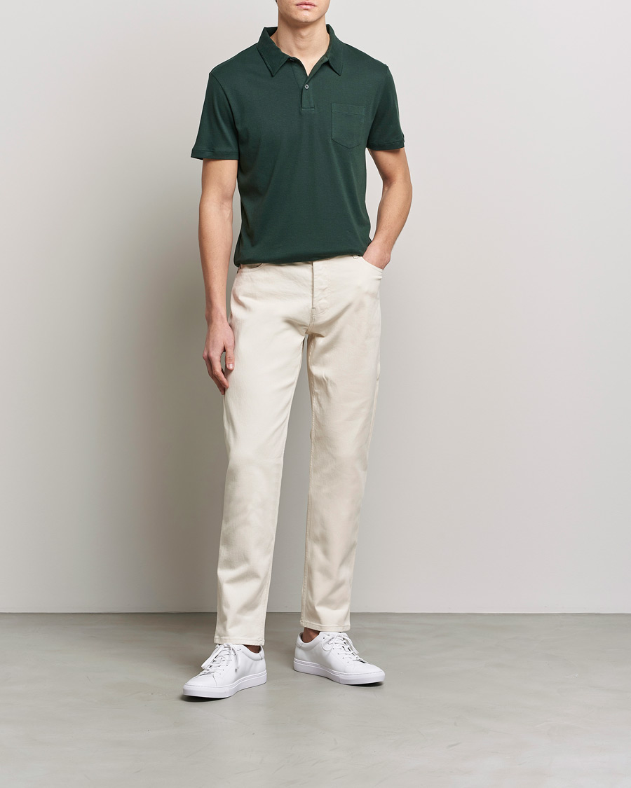 Men | Polo Shirts | Sunspel | Sea Island Jersey Riviera Polo Seaweed