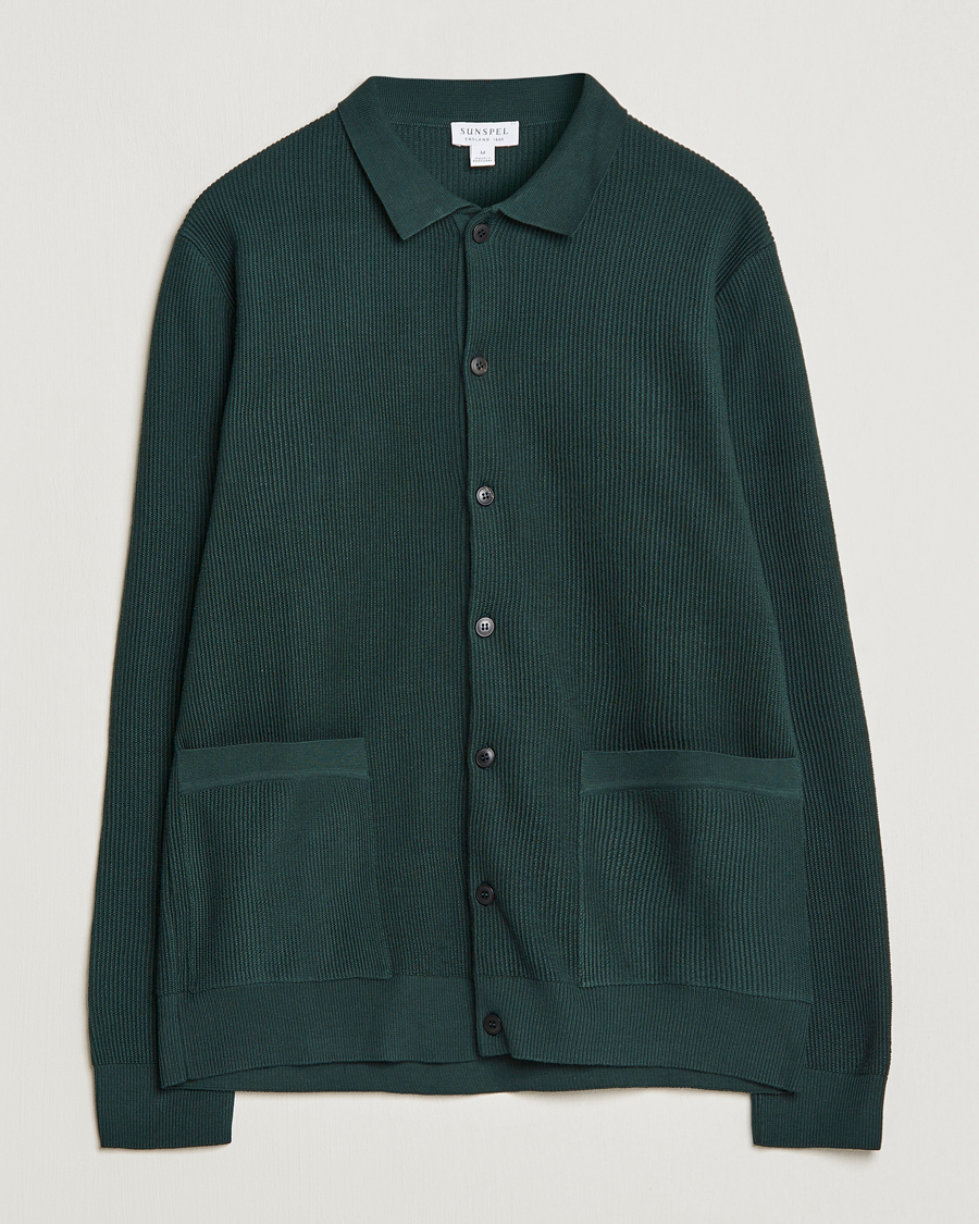 Men | Sweaters & Knitwear | Sunspel | Knitted Cotton Jacket Seaweed