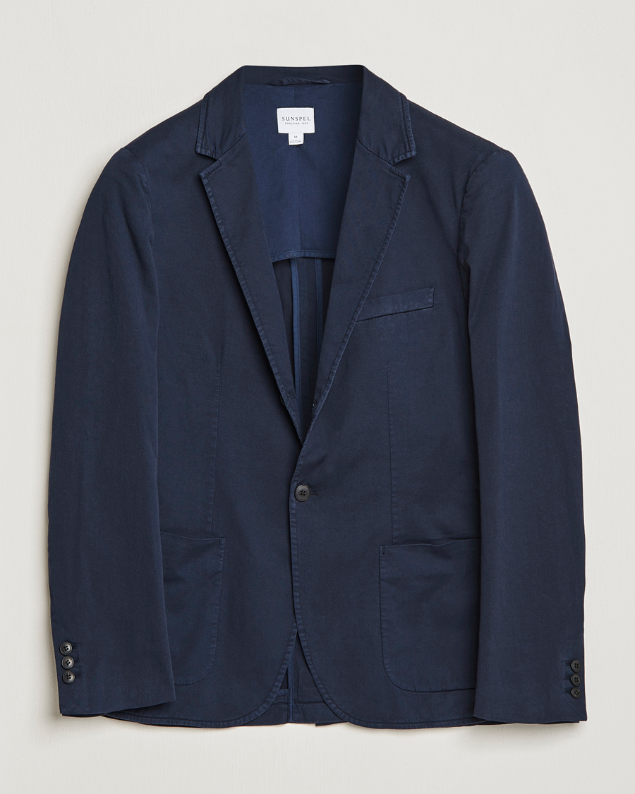 Men | Blazers | Sunspel | Cotton Stretch Jacket Navy