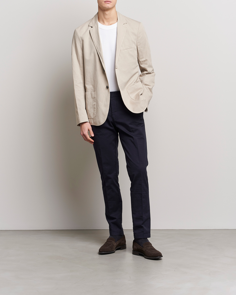 Men | Blazers | Sunspel | Unconstructed Cotton/Linen Blazer Light Sand