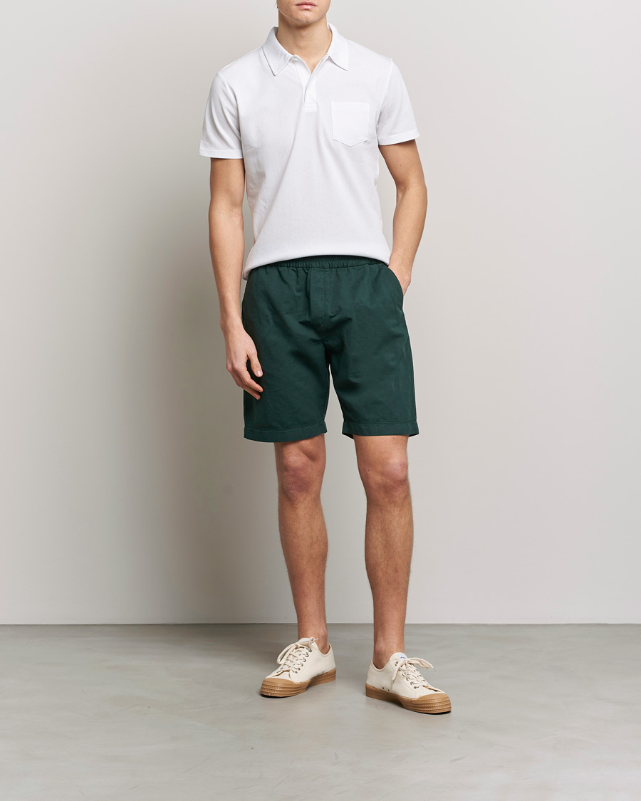 Men | Shorts | Sunspel | Cotton/Linen Drawstring Shorts Seaweed